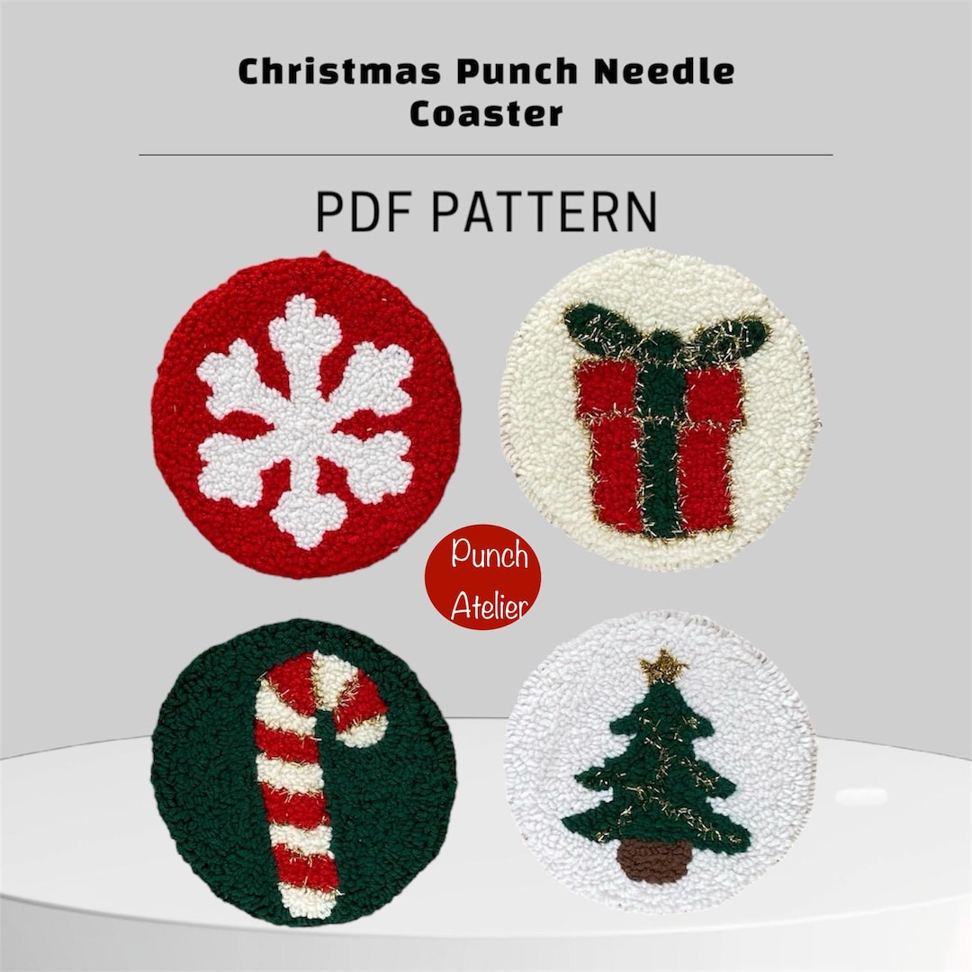 Christmas Punch Needle Coaster Template: 4-piece Holiday Designs (PDF ...