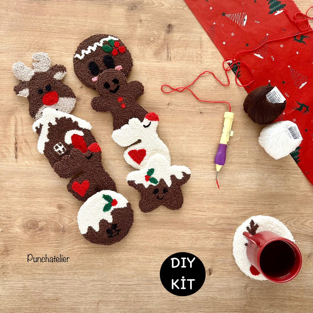 Christmas Punch Needle Coaster Kit: DIY Holiday Craft Kit (4 Pcs) - Etsy