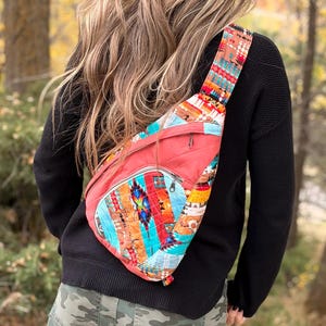 Vintage Quilt native  patchwork Cotton Sling Bag: Crossbody Travel Backpack