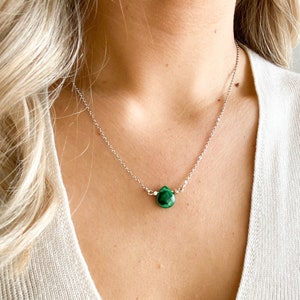 Genuine Malachite necklace with adjustable chain, delivered in giftbox, Silver and green gemstone necklace, teardrop necklace, bridesmaid