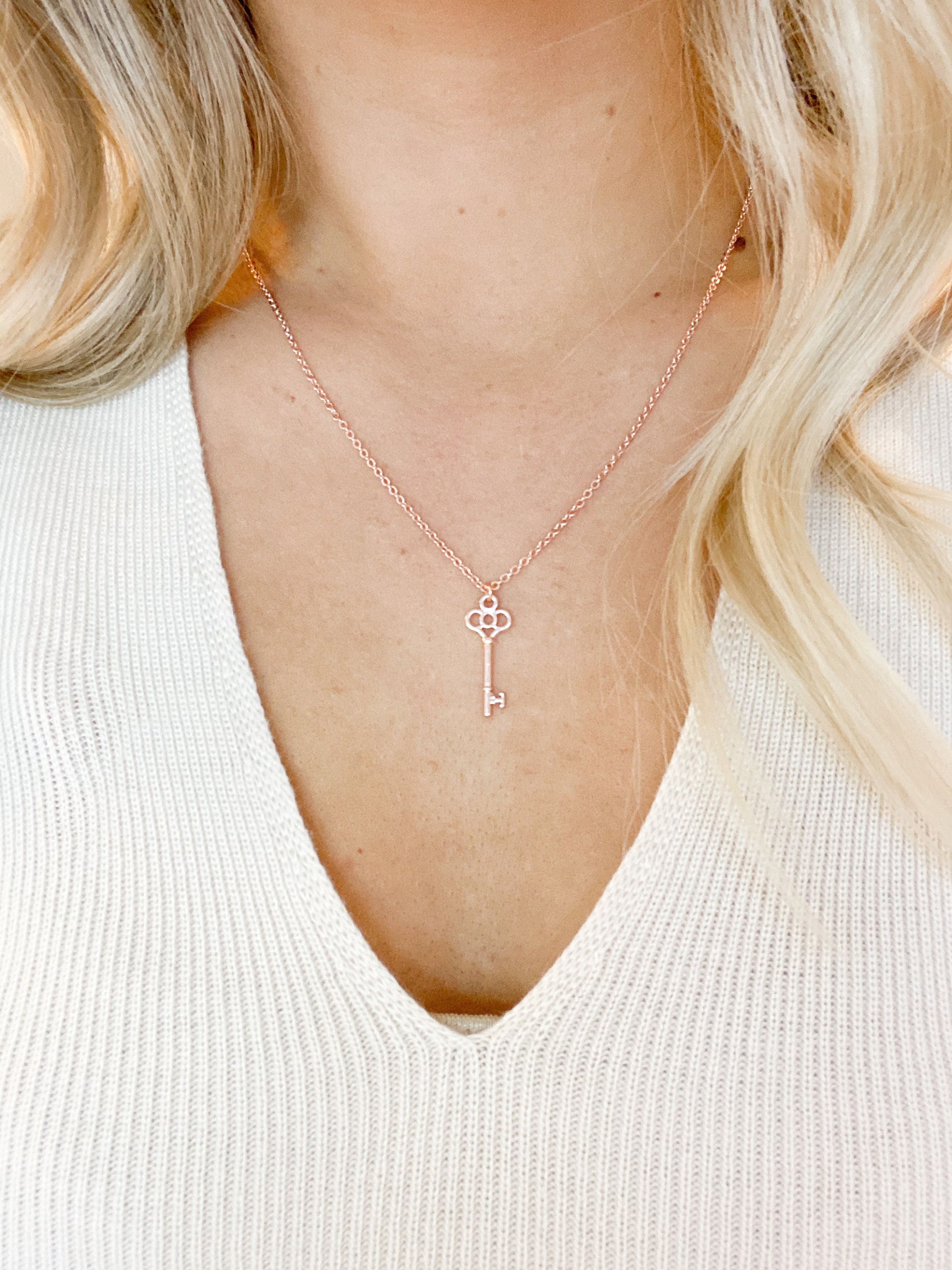 Rose Gold Key Necklace 21st Birthday Gift Dainty Key Etsy