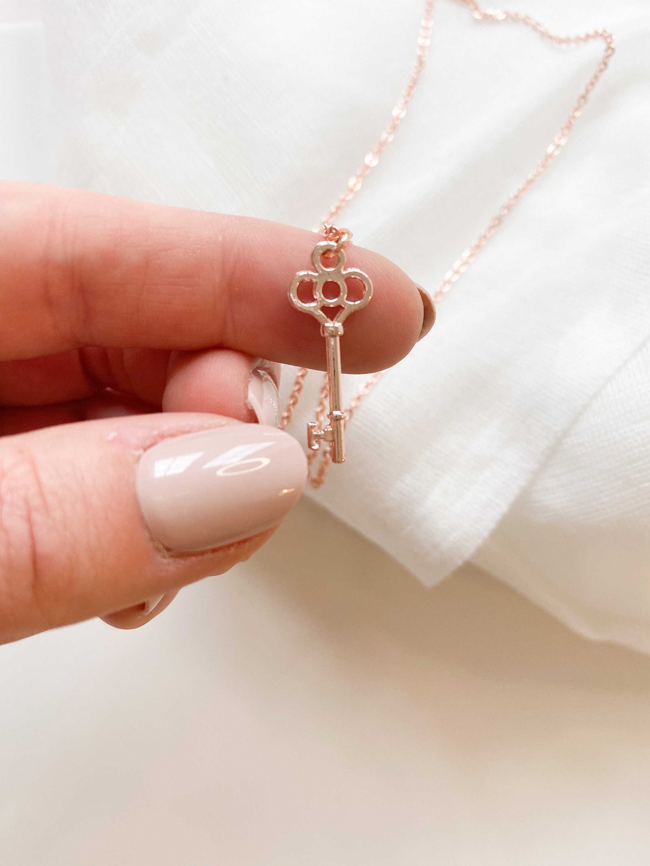 Rose Gold Key Necklace 21st Birthday Gift Dainty Key Etsy