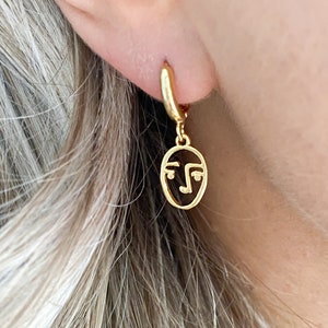 Face Hoop Earrings, gold huggie hoop earrings, earrings in Giftbox, Gold Plated Hoop Earrings, Small Hoop Earrings, Dainty Jewellery