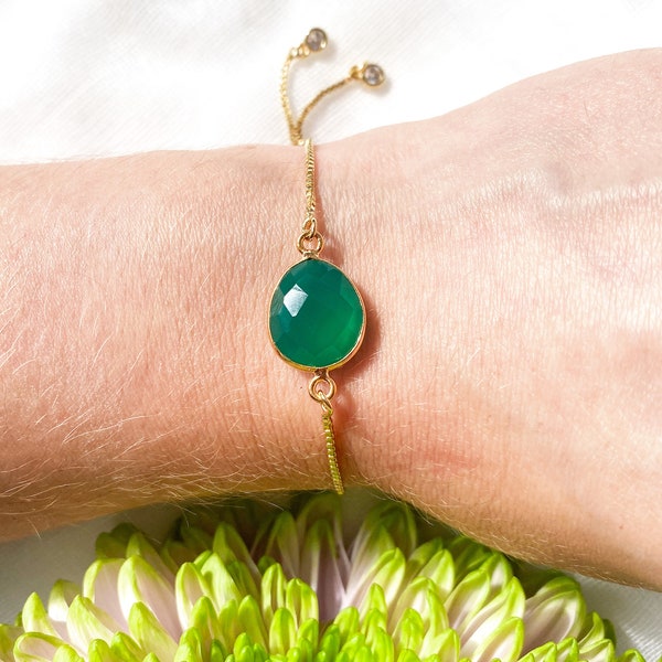 Green Onyx Stacked Red Quartz Golden Cuff Bracelet