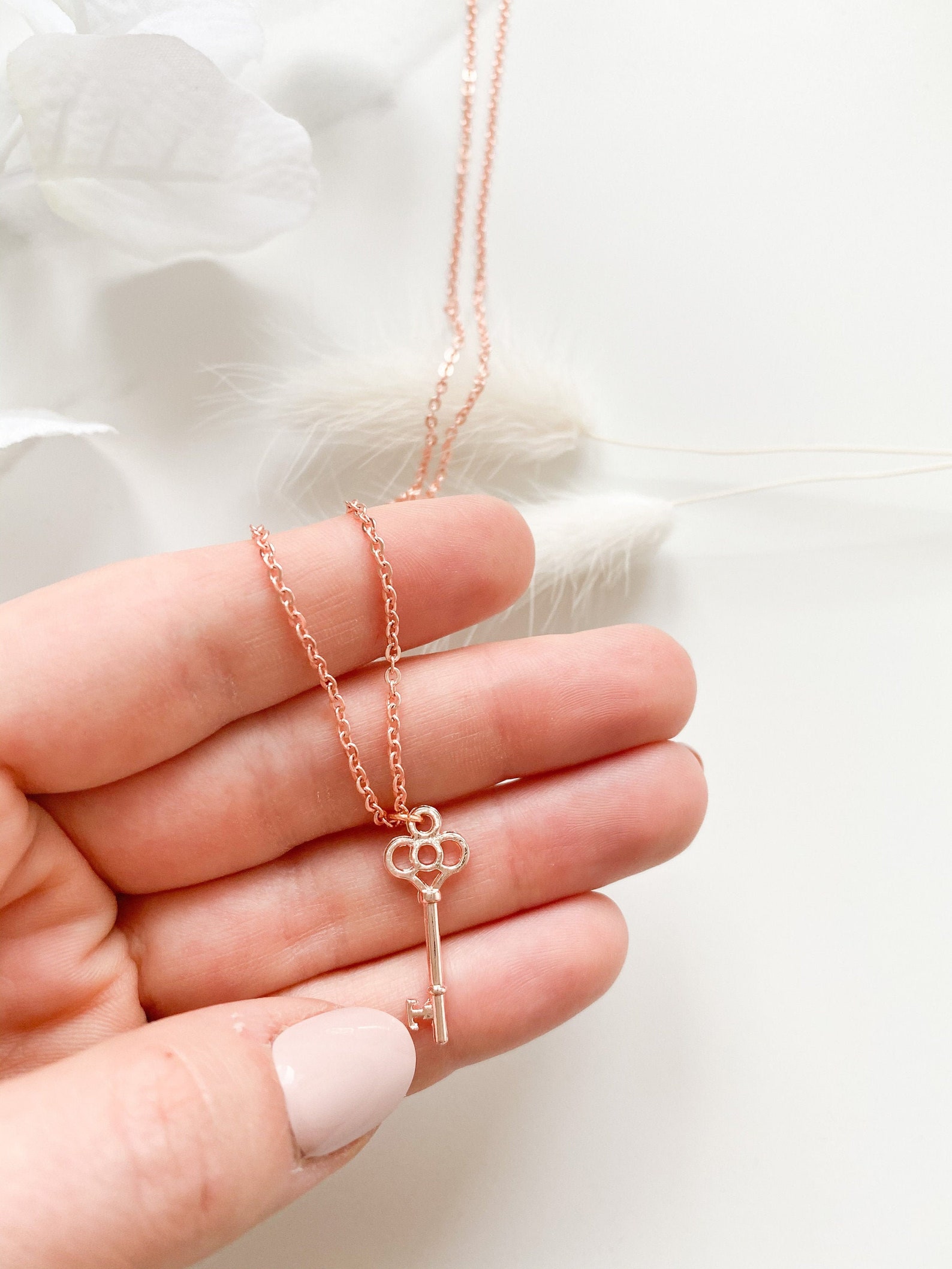Rose Gold Key Necklace 21st Birthday Gift Dainty Key Etsy UK