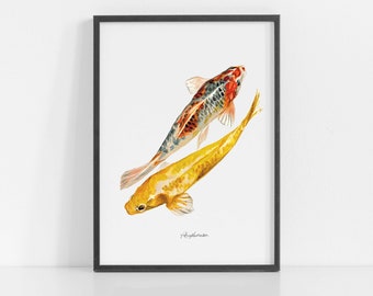 鯉のアート。水墨画。鯉の絵。日本の鯉。海の生き物のアート。壁画