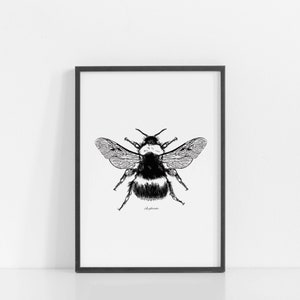 A4|A5 Bee Print | Bumblee Print | Black & White Bee | Insect Print | Bee Drawing