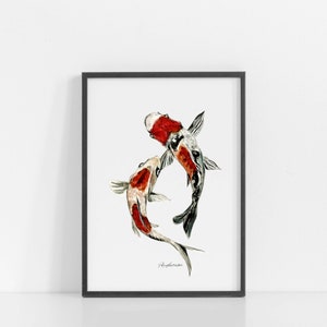 鯉のアート。水墨画。鯉の絵。日本の鯉。海の生き物のアート