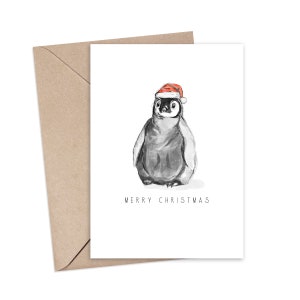 Cartão de Natal Pinguim 5x7" | Pinguim de Natal | Cartão de Saudação | Pinguim Festivo