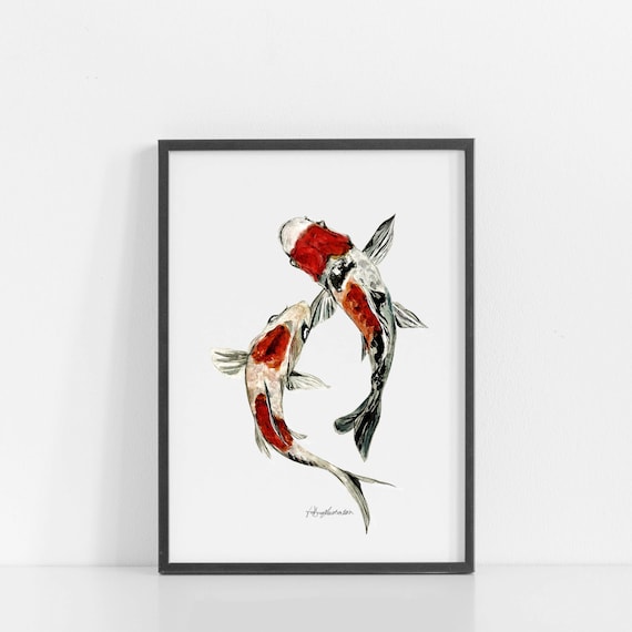 DIGITAL FILE | A4 Red Koi Fish | Koi Fish Print | Fish | Japanese Koi | Koi Carp Illustration | Koi Painting