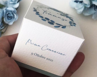 First communion confetti boxes, communion favors, sugar paper boxes, guest gifts, personalized place cards