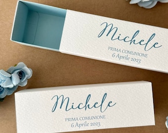 First Communion favor boxes, communion favors, sugar paper boxes, guest favors, personalized place cards