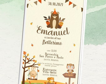 Digital baby baptism invitation, personalized invitation, forest animals baptism invitation, baptism card, forest, birthday invitation