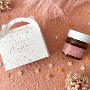 Scatole portaconfetti battesimo, scatolina e nutellina, bomboniera fantasia fiorellini delicati, cadeau invitati, segnaposto battesimo bimba
