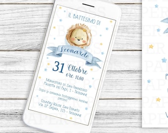 Invitation numérique au baptême de bébé, invitation au baptême du lion, invitation au baptême WhatsApp, carte de baptême sur le thème du lion, invitation personnalisée
