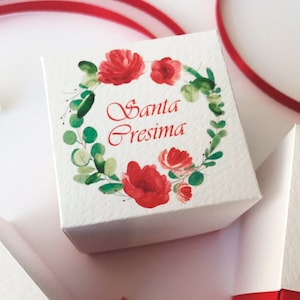 Scatole porta confetti cresima colore rosso, bomboniera comunione, bomboniere santa cresima, cadeau invitati, segnaposto personalizzato