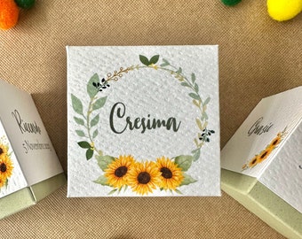 Boîtes à confettis pour la confirmation du Père Noël, faveurs de confirmation, boîtes avec tournesols, cadeaux d'invités, marque-places verts personnalisés
