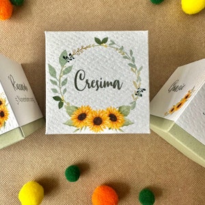 Scatole portaconfetti santa cresima, bomboniera cresima, scatoline con girasoli, cadeau invitati, segnaposto personalizzato verde