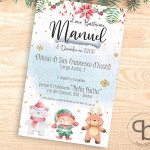 Invito digitale battesimo bimbo, invito battesimo natale, whatsapp battesimo, biglietto battesimo natalizio, invito personalizzato elfi