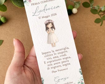 Personalized First Communion Bookmark for Girls with Name and Date, Useful and Elegant Favor Tag, Floral Communion Confetti Bag