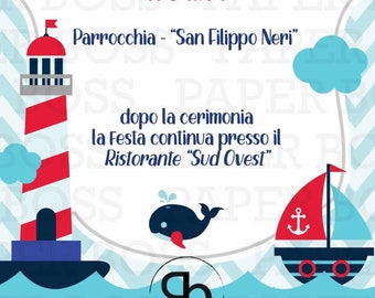 Digital invitation for baby baptism, sea theme, blue color, personalized baby invitation
