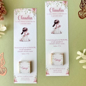 Cioccolatini personalizzati Prima Comunione, regalo nascita, cioccolatini segnaposto, bomboniera, cioccolato personalizzato, bambina e fiori