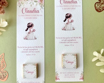 Personalized First Communion chocolates, birth gift, placeholder chocolates, wedding favor, personalized chocolate, little girl and flowers