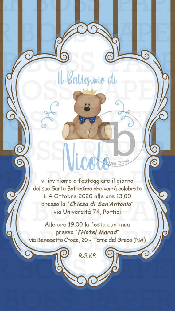 partecipazione battesimo orso bimbo personalizzabile