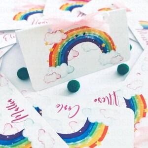 10 Segnaposto cavaliere battesimo bambina tema arcobaleno, biglietti battesimo bimbo arcobaleno