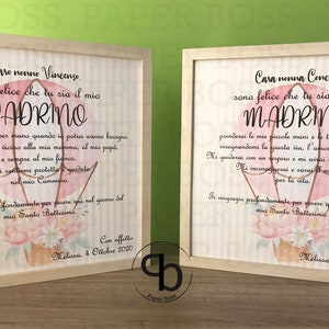 Quadri idea regalo per Madrina e Padrino, bomboniere per madrina di battesimo, regalo di ringraziamento per padrino di battesimo