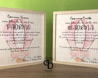 Quadri idea regalo per madrina di Battesimo, Regalo per Padrino di battesimo, Regalo per madrina, bomboniere battesimo, madrina padrino - Italia