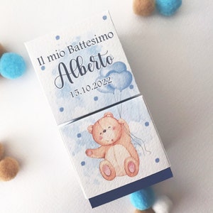 Scatola confetti Battesimo bimbo, scatole portaconfetti nascita bambino, bomboniera tema orso, regalo invitati, segnaposto personalizzato