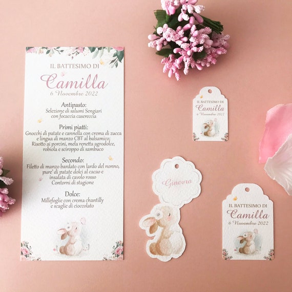 50 Biglietti Bomboniera Personalizzati Per Battesimo Bambina | Gicaprice - Fai Da Te Con Nome E Data - 2