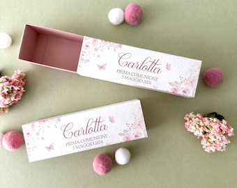 Scatole portaconfetti prima comunione, bomboniera comunione, scatoline rosa cipria, cadeau invitati, segnaposto personalizzato farfalle