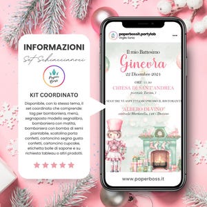Invito digitale battesimo tema schiaccianoci, invito natalizio, invito whatsapp rosa, biglietto santo battesimo, invito web bimba