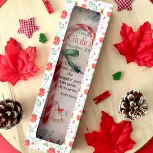 Bomboniera natalizia, regalo di compleanno, segnaposto con matita, scatola di Natale personalizzata, bastoncino natalizio, pattern natalizio