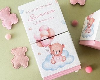 Boîtes à confettis personnalisées de baptême de bébé ours, boîtes à confettis de baptême, anniversaire de fille, faveur d'espace réservé, confettis de fille