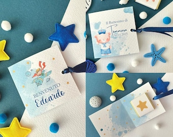 Chocolate favor, handmade placeholder idea, 6x6 printed package for baby boy's baptism, little prince birth keepsake