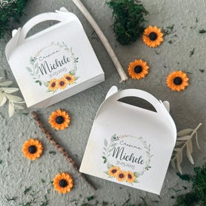 Scatole porta confetti comunione, scatolina a tema girasole, bomboniera cresima, cadeau invitati, segnaposto a tema rustico, box caramelle