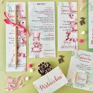 Coordinato natalizio per battesimo bimba, party kit schiaccianoci, invito, segnaposto, cioccolatini, bomboniera, scatolina confetti, bolle