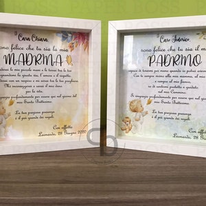 Quadri idea regalo per Madrina e Padrino, bomboniere per madrina di battesimo, regalo di ringraziamento per padrino di battesimo