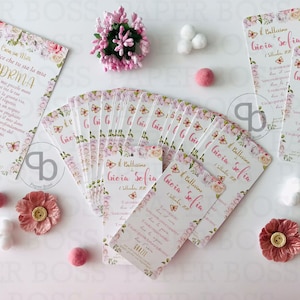 10 segnaposto fiori e farfalle, segnalibro personalizzato battesimo bimba, biglietto di ringraziamento battesimo, regalo madrina e padrino