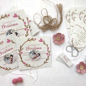 10 segnaposto Battesimo Shabby, invito personalizzato con foto, segnalibro battesimo, biglietto con foto bambina, invito battesimo bimba