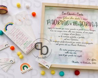 Bonbonnières de baptême arc-en-ciel, photo cadeau marraine et parrain, espace réservé arc-en-ciel pour bébé, carte de baptême fille, étiquette de faveur