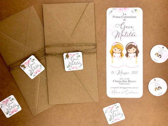 Invito Prima Comunione Personalizzato Bimba e calice glicine - Fest... | su