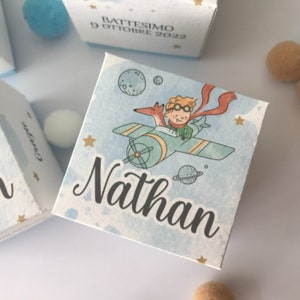 Scatole battesimo piccolo principe, scatola porta confetti, bomboniera bimbo, scatoline celesti per confetti, cadeau invitati