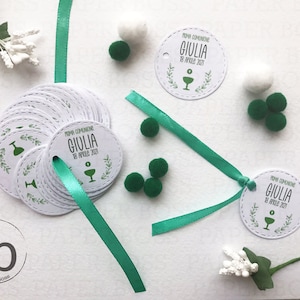 20 Tag bomboniere prima Comunione, bigliettino per confetti tema religioso, biglietto personalizzato per scatola confetti