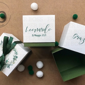 Boxes for first communion sugared almonds, personalized placeholder for baby communion sugared almonds, olive tree themed confirmation tasting boxes