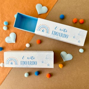 Scatole nascita bimbo, scatola porta confetti neonato, scatolina regalo arcobaleno, scatoline confettata gravidanza, bomboniera battesimo