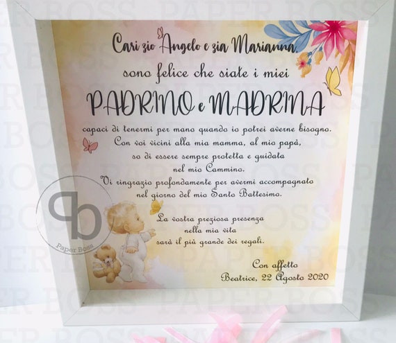 Quadri idea regalo per Madrina e Padrino, bomboniere per madrina di  battesimo, regalo di ringraziamento per padrino di battesimo - Etsy Italia